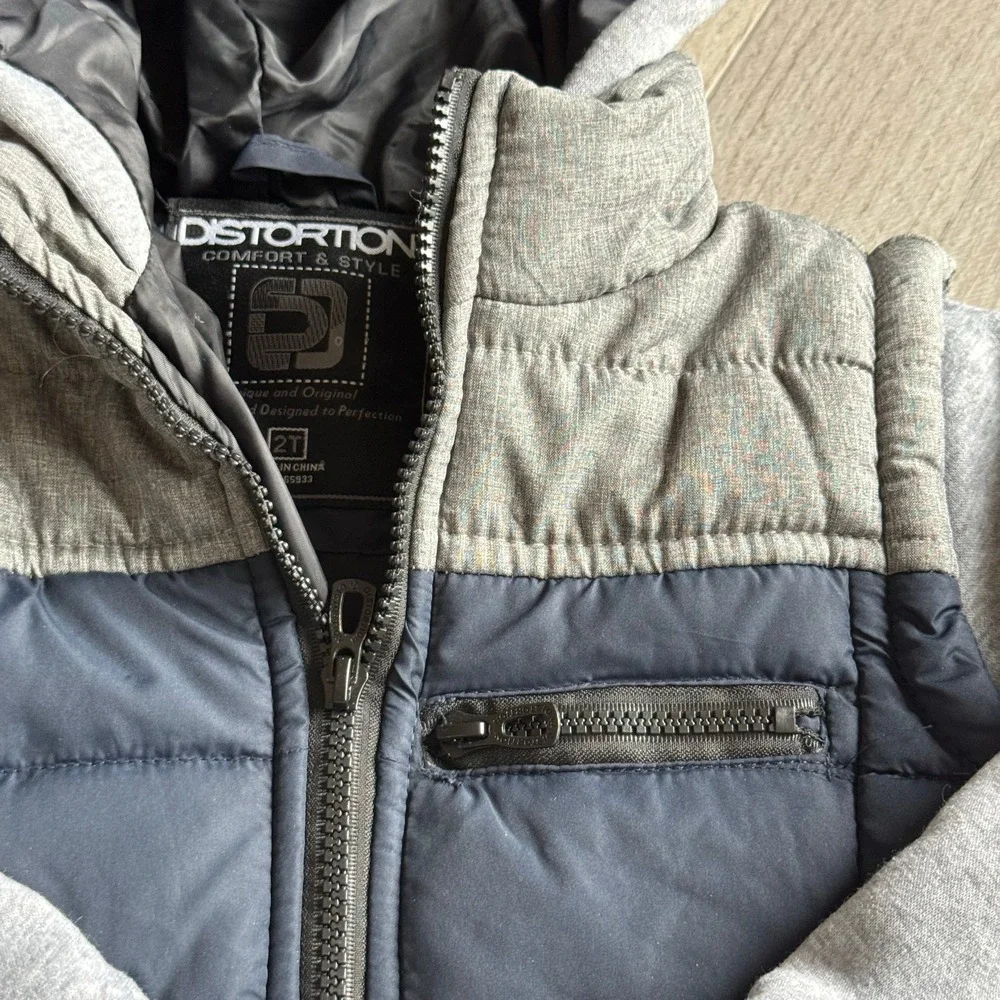Distortion Boys Puffer Vest Full Zip Gray Sweatshirt‎ Sleeve Jacket Size 2T